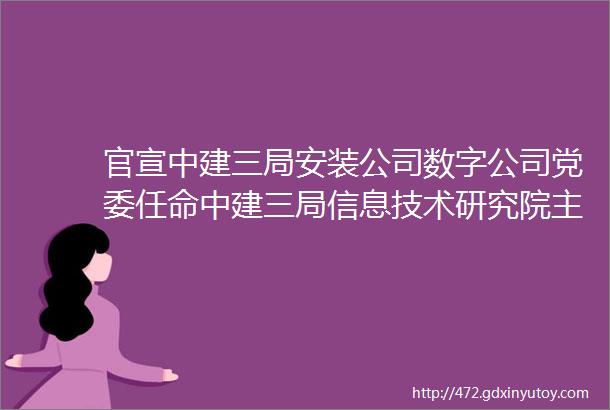 官宣中建三局安装公司数字公司党委任命中建三局信息技术研究院主职领导职务